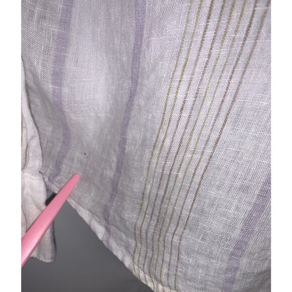 CP Shades Striped Linen Long Sleeve Button Up Shirt Womens Large White Coastal - Picture 5 of 9